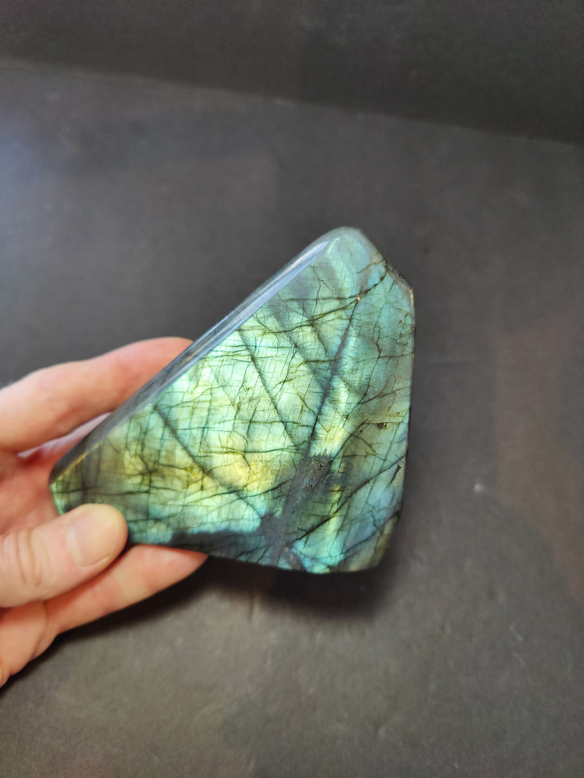 Labradorite Free Form, Polished Blue Flash Standing Sculpture — Madagascar