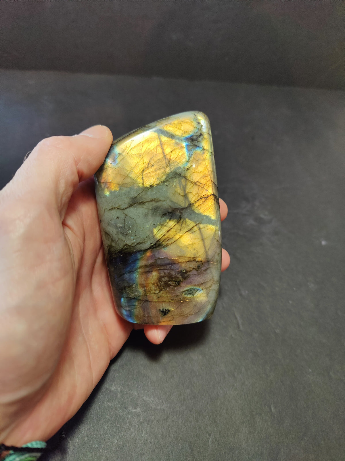 Labradorite Free Form, Polished Blue Flash Standing Sculpture — Madagascar