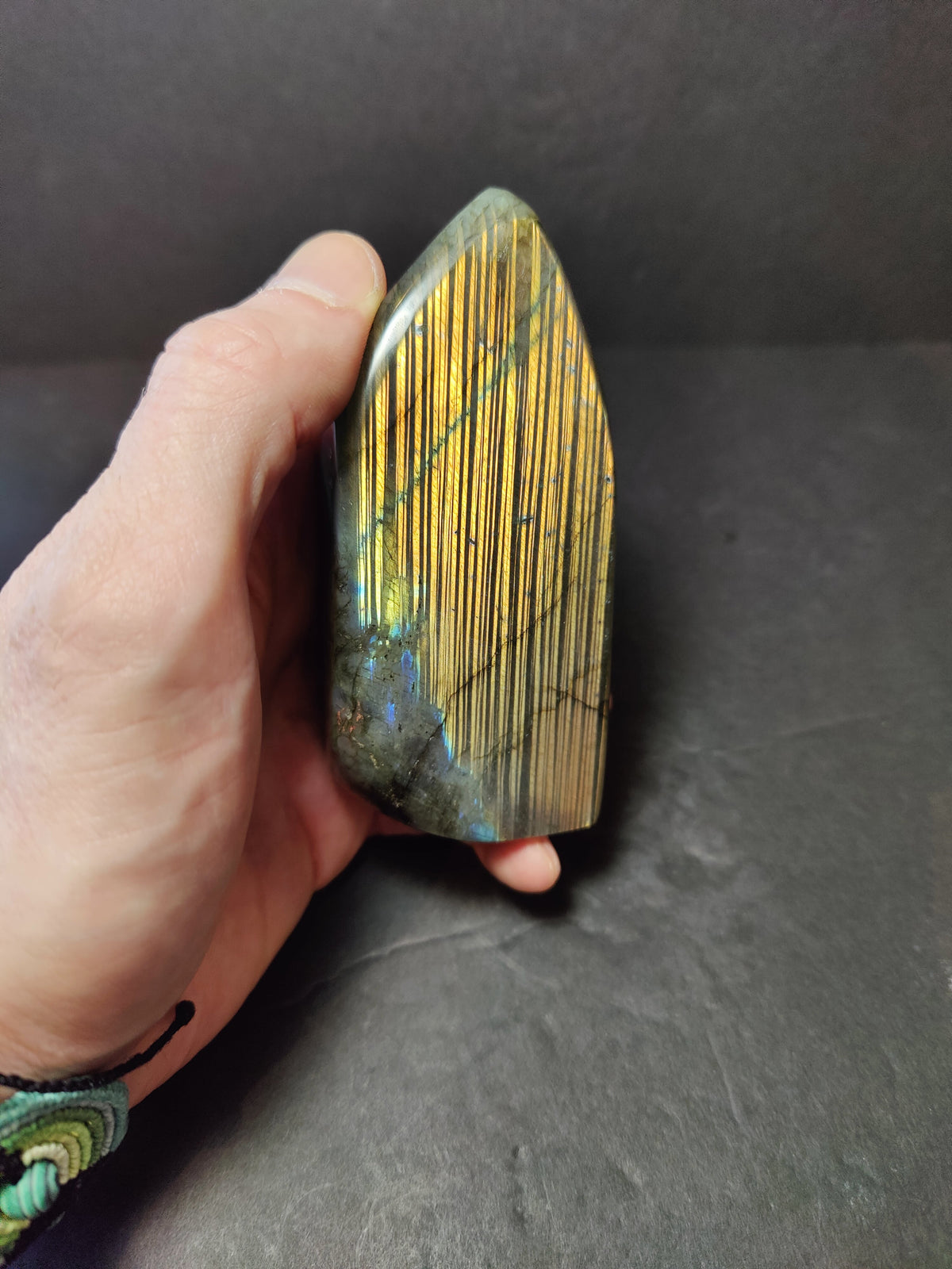 Labradorite Free Form, Polished Blue Flash Standing Sculpture — Madagascar