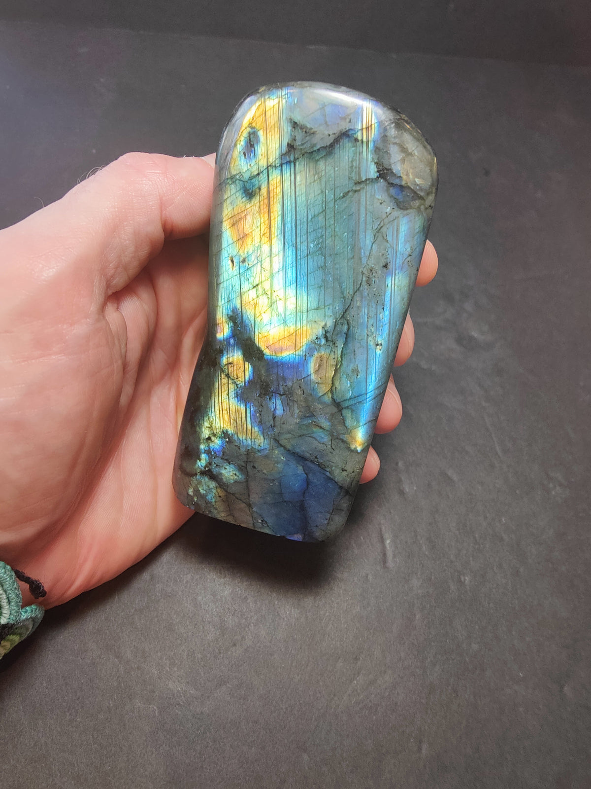 Labradorite Free Form, Polished Blue Flash Standing Sculpture — Madagascar