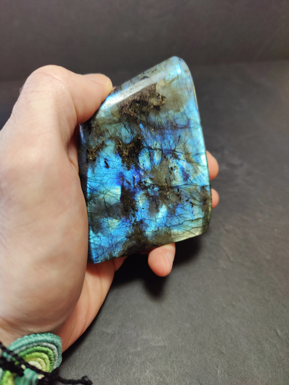 Labradorite Free Form, Polished Blue Flash Standing Sculpture — Madagascar