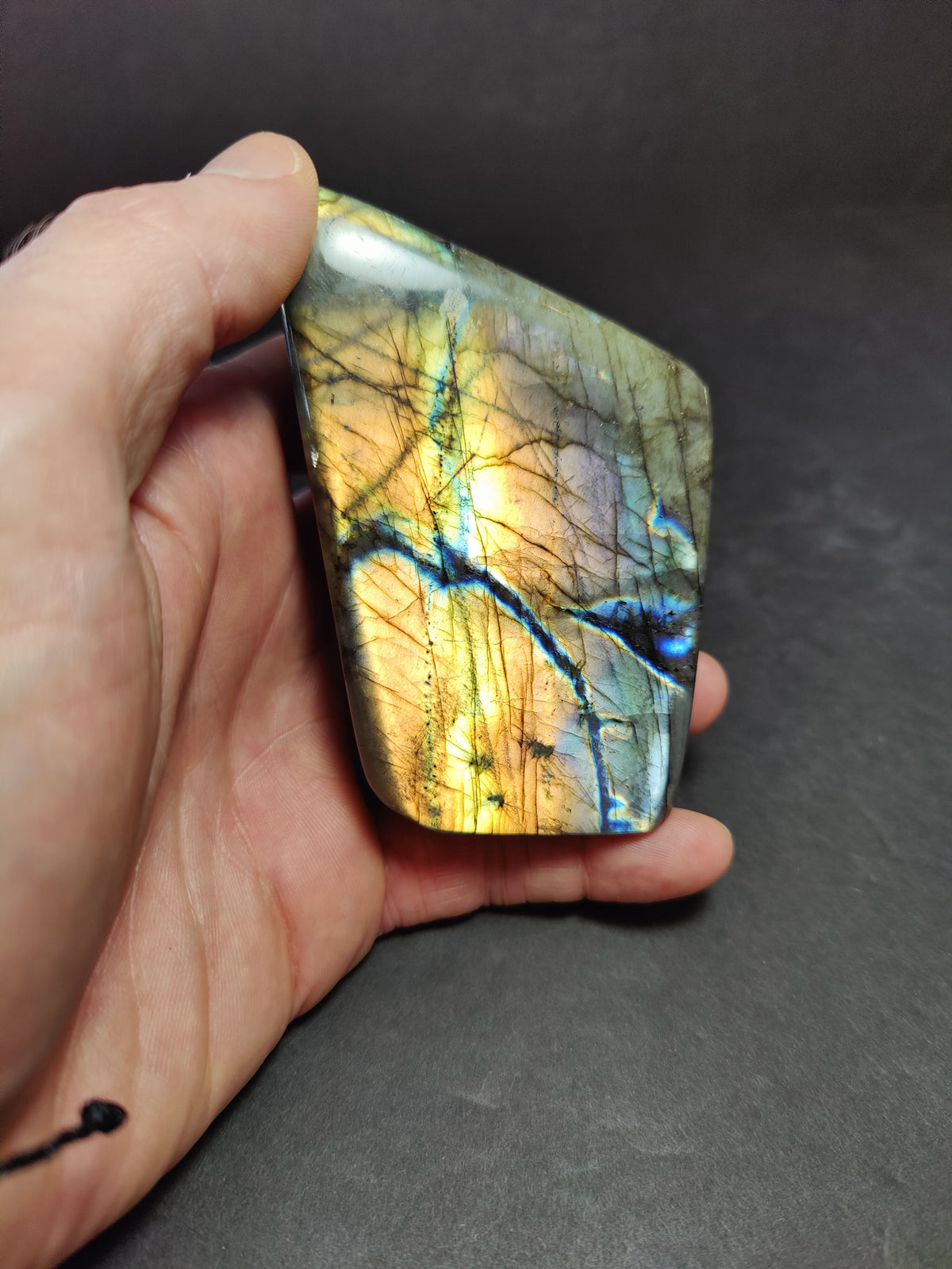 Labradorite Free Form, Polished Blue Flash Standing Sculpture — Madagascar