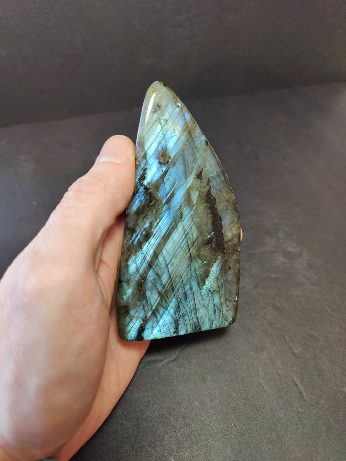 Labradorite Free Form, Polished Blue Flash Standing Sculpture — Madagascar