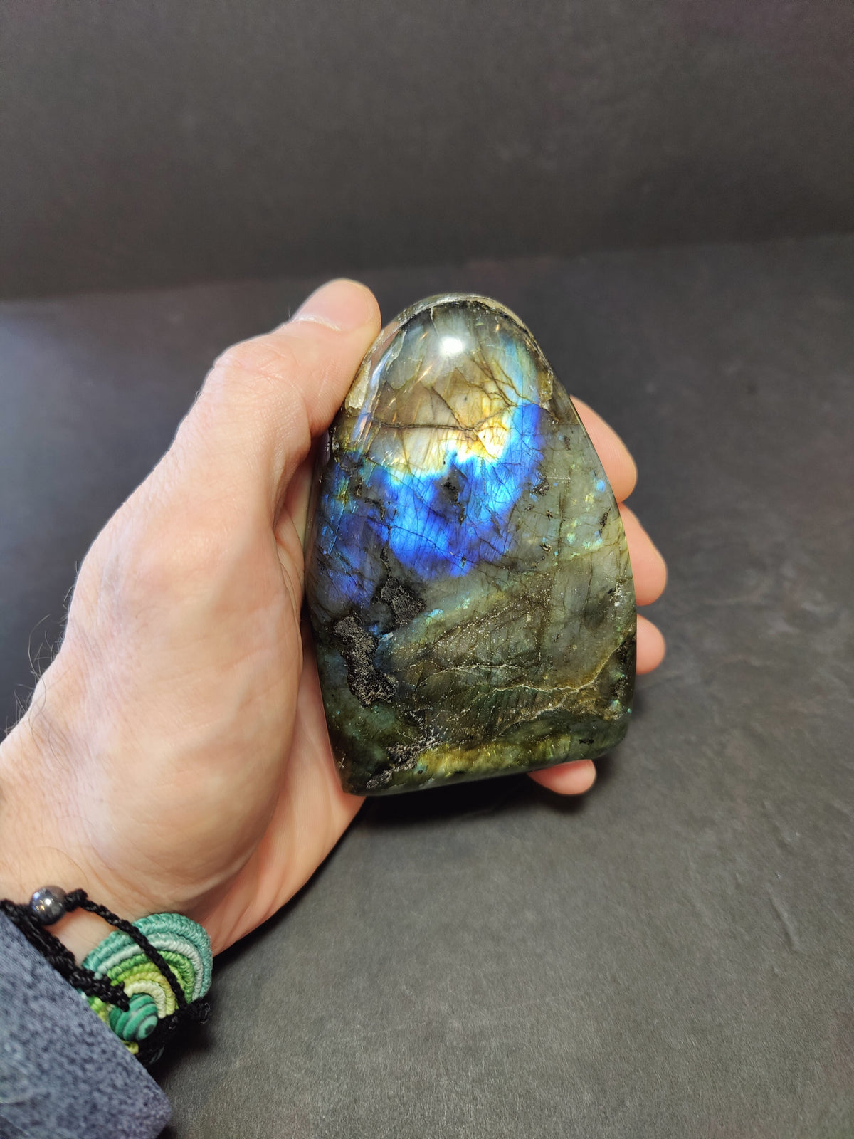 Labradorite Free Form, Polished Blue Flash Standing Sculpture — Madagascar