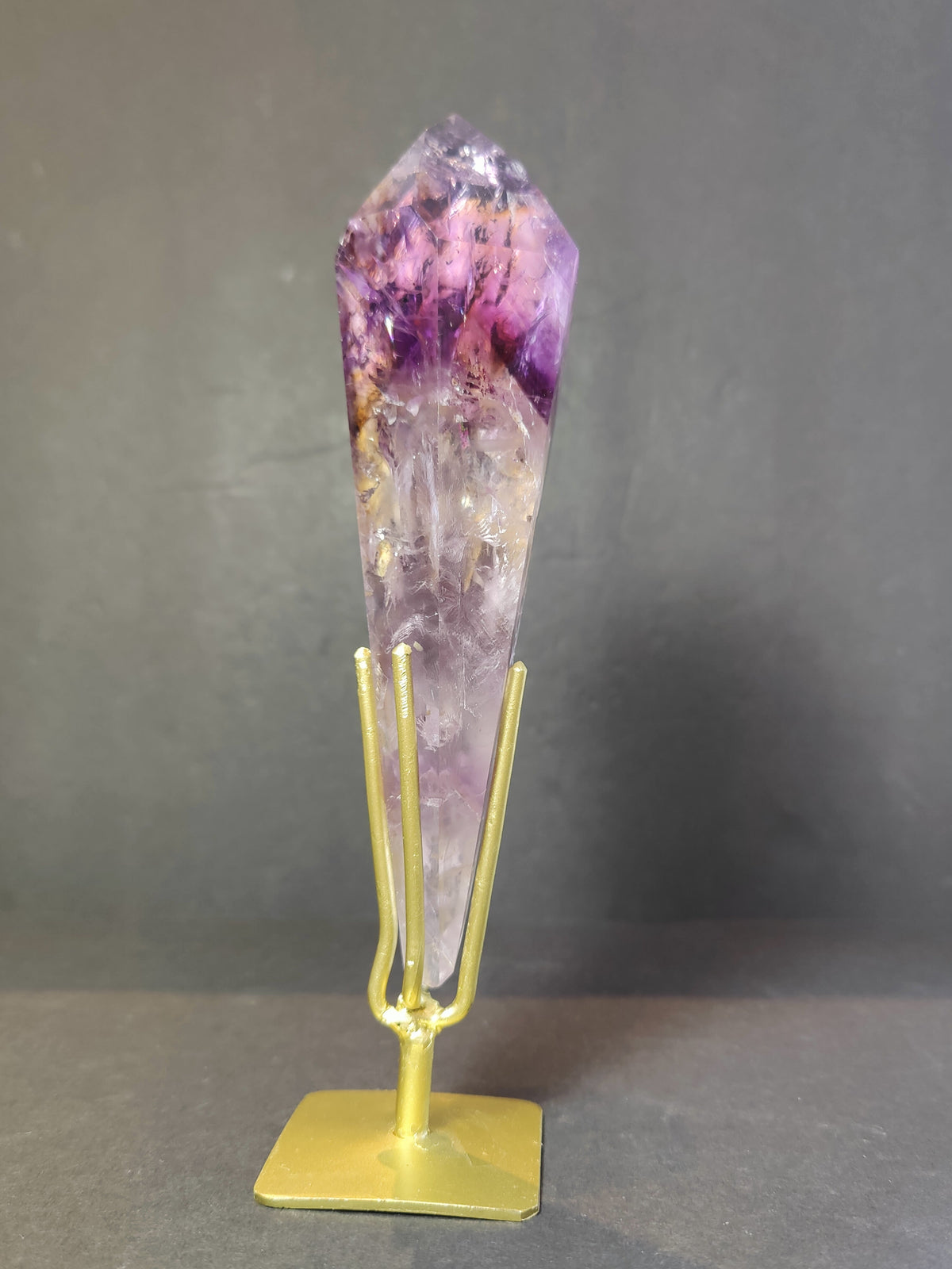 Amethyst Scepter Wand with Metal Display Stand — Polished Brazilian Amethyst