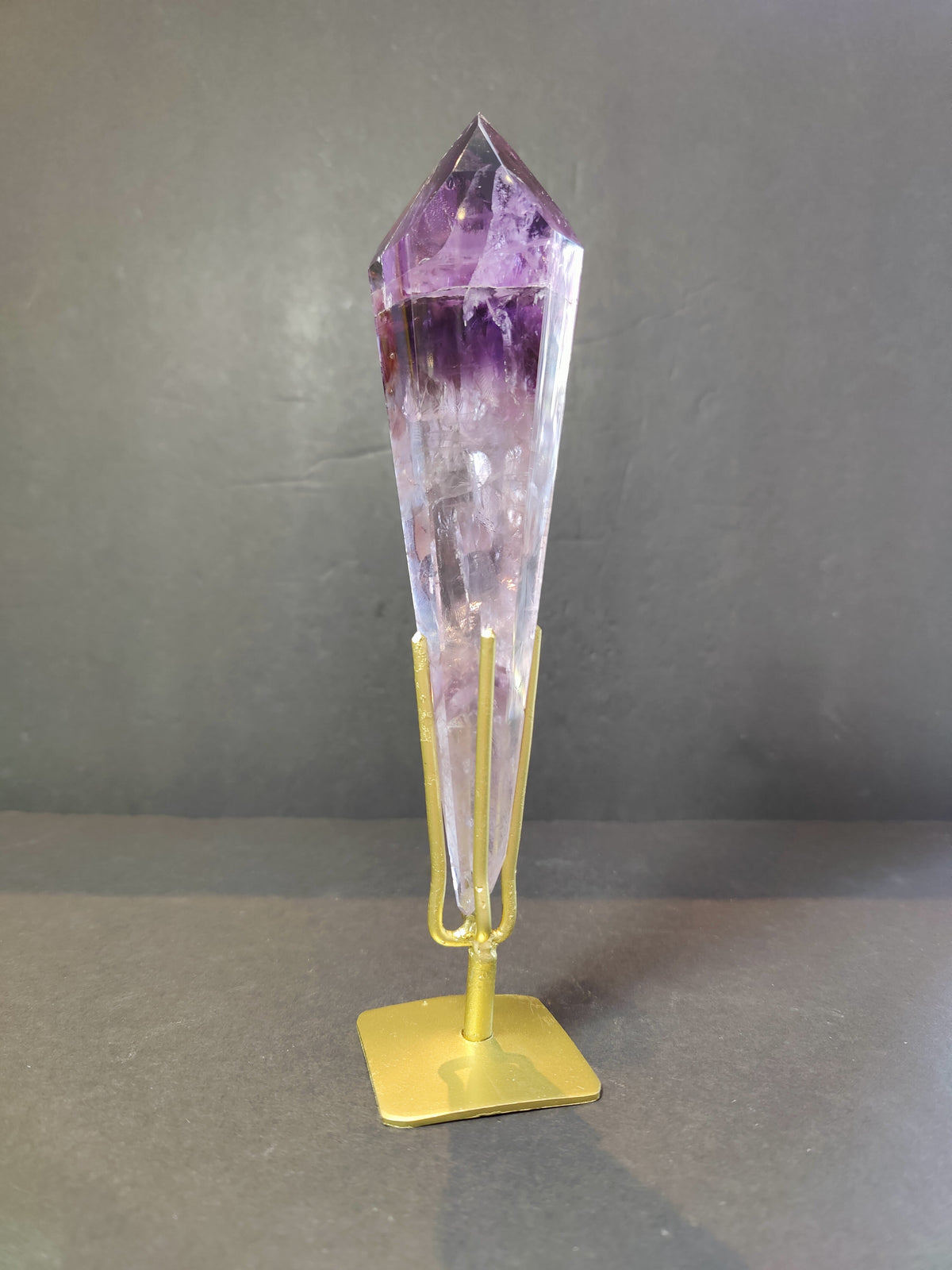 Amethyst Scepter Wand with Metal Display Stand — Polished Brazilian Amethyst