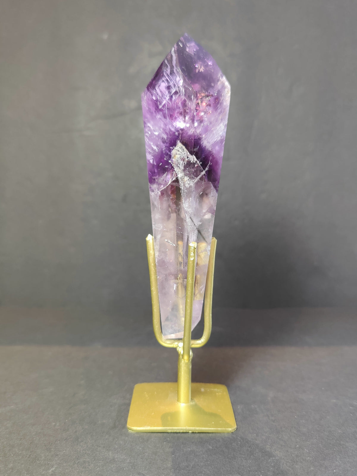 Amethyst Scepter Wand with Metal Display Stand — Polished Brazilian Amethyst