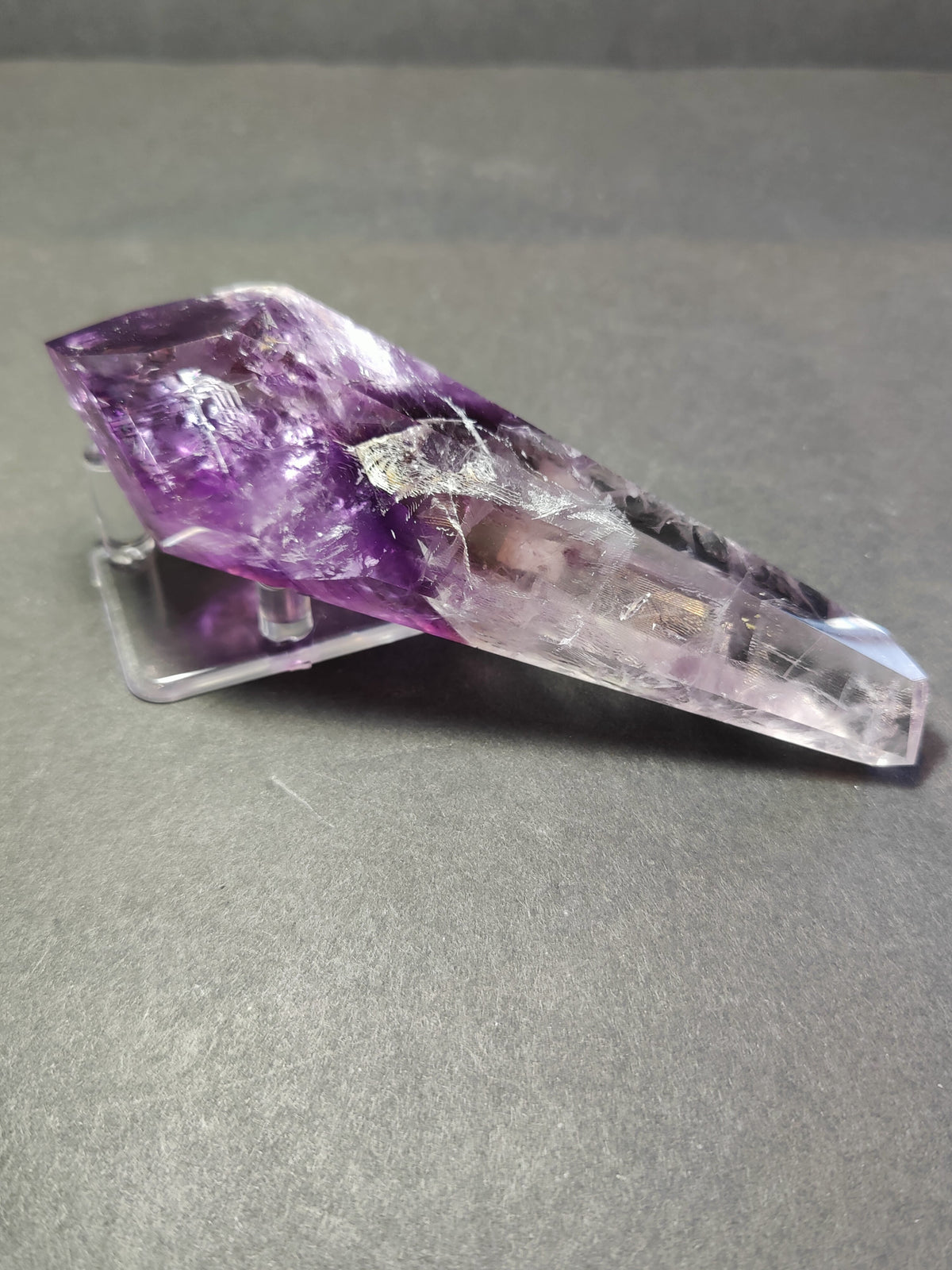 Amethyst Scepter Wand with Metal Display Stand — Polished Brazilian Amethyst
