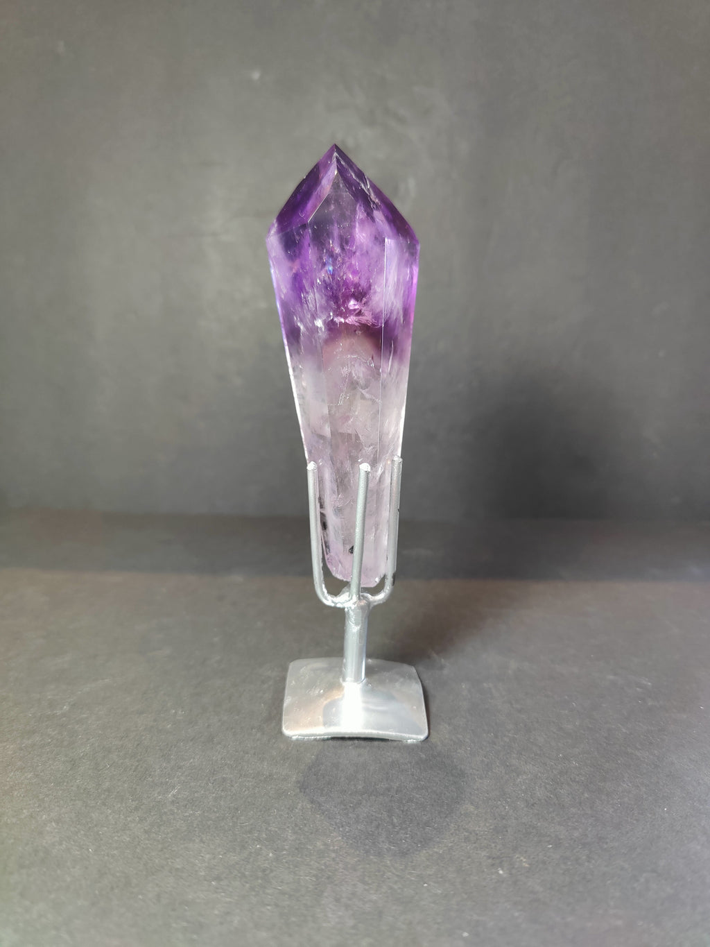 Amethyst Scepter Wand with Metal Display Stand — Polished Brazilian Amethyst