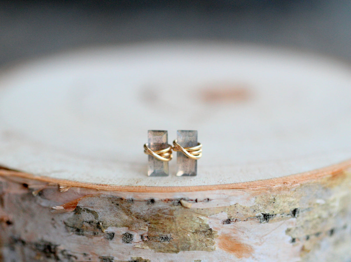 Labradorite Baguette Stud Earrings - Gold Filled, Silver or 14k Gold