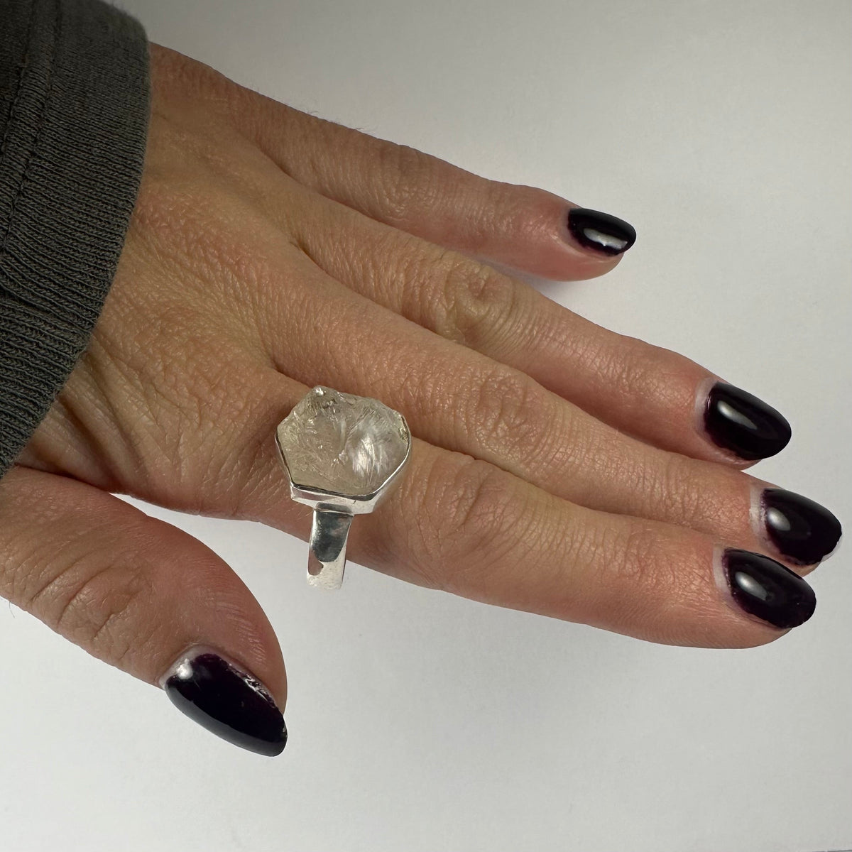 Raw Quartz Ring, Rough Crystal in Sterling Silver - US Size 10.5