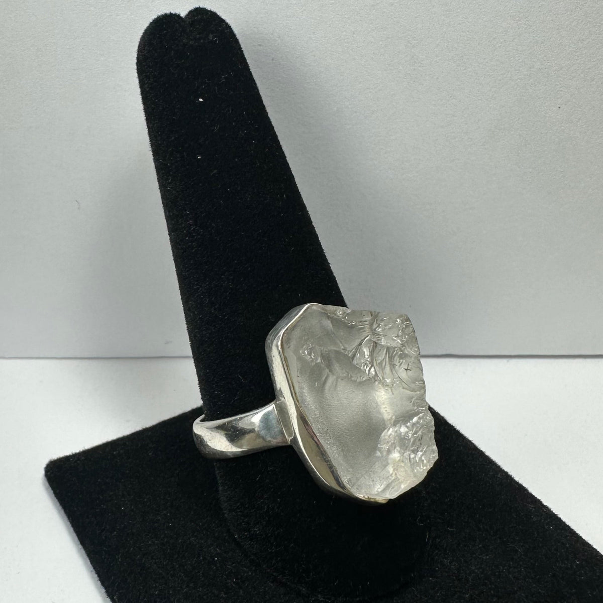 Raw Quartz Ring, Rough Crystal in Sterling Silver - US Size 11.5