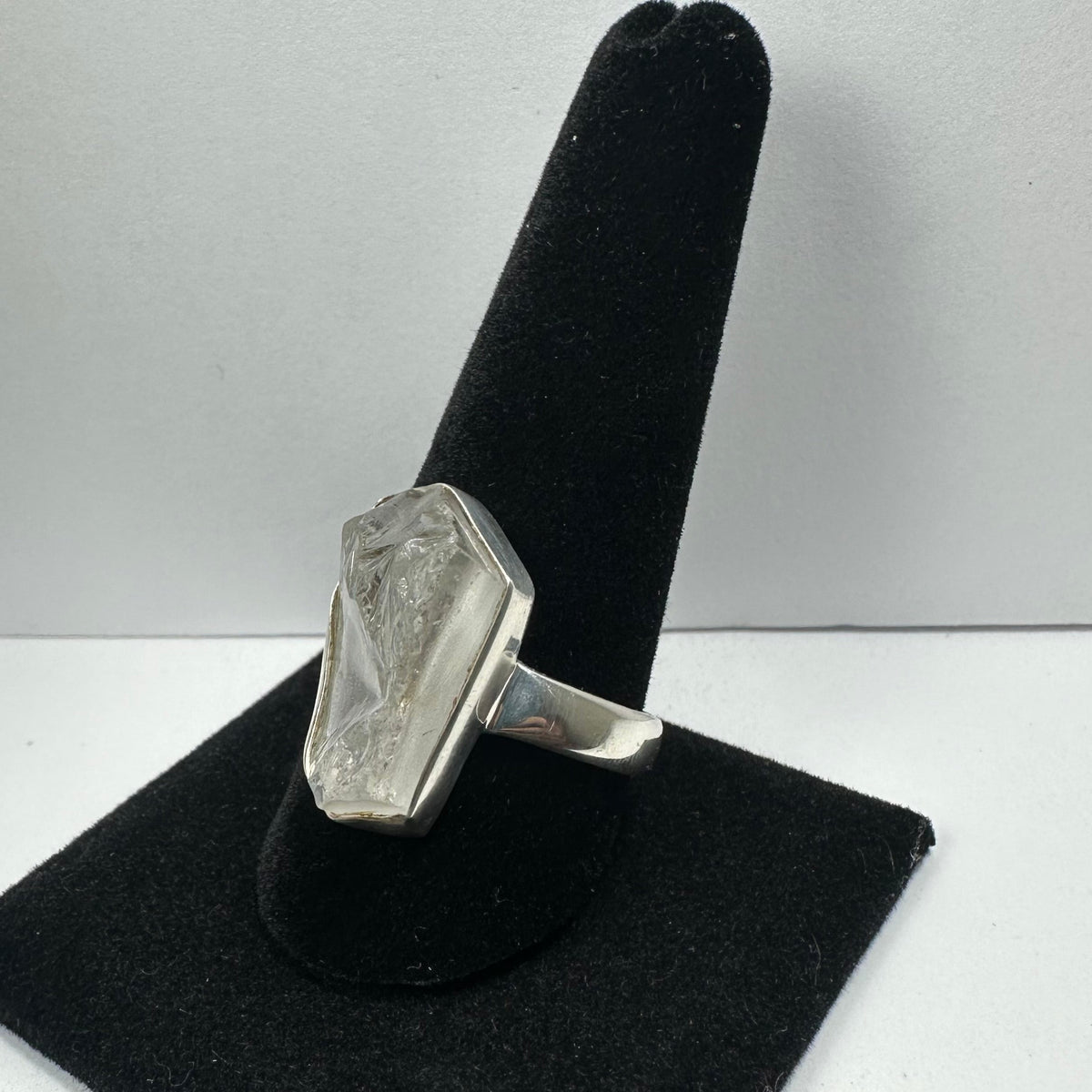 Raw Quartz Ring, Rough Crystal in Sterling Silver - US Size 11.5