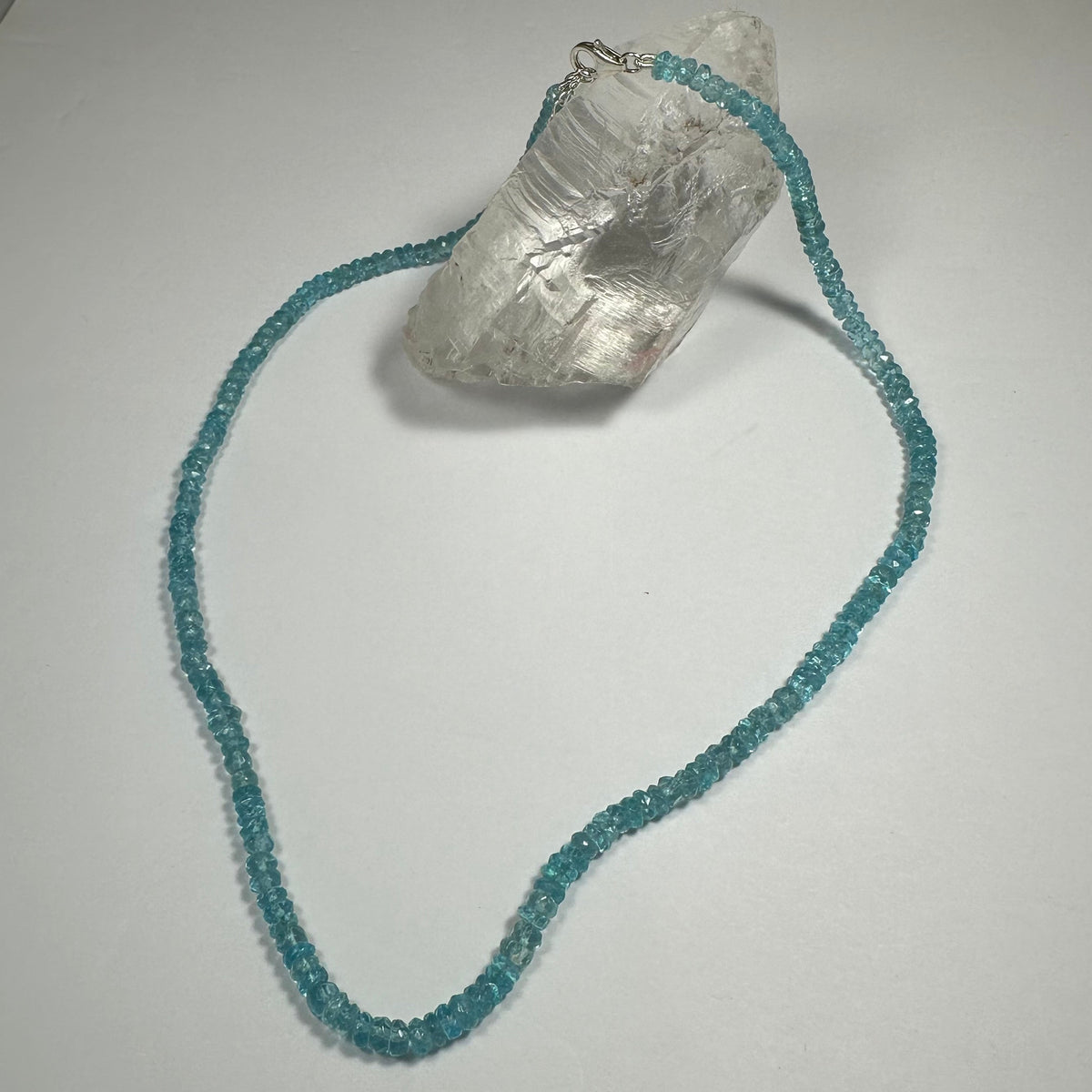 Blue Apatite Necklace, Natural Blue Gemstone Bead Strand, 18 in