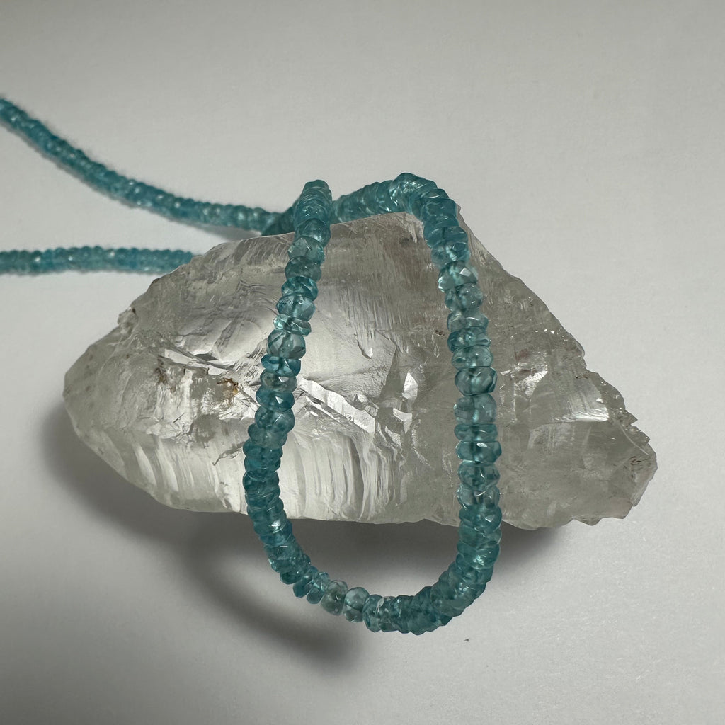 Blue Apatite Necklace, Natural Blue Gemstone Bead Strand, 18 in