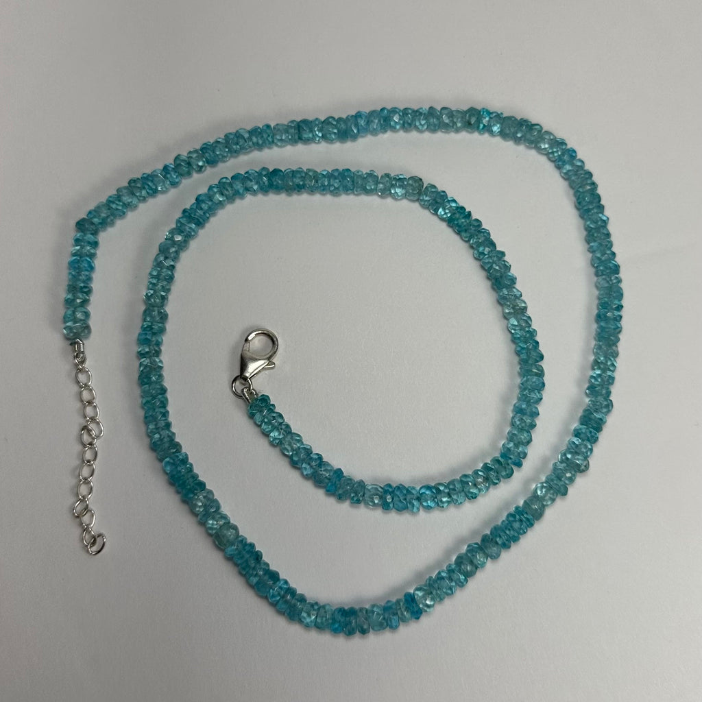 Blue Apatite Necklace, Natural Blue Gemstone Bead Strand, 18 in