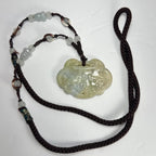 Nephrite Jade Necklace, Carved Dragon & Phoenix Pendant, 14.5 in