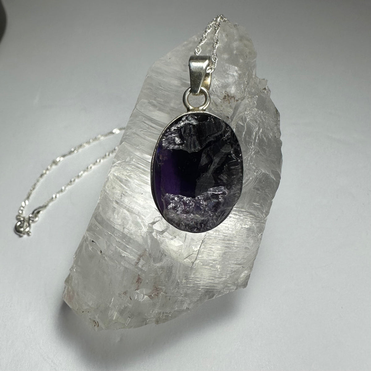 Raw Amethyst Pendant, Dark Rough Crystal in Sterling Silver - Chain Sold Separately
