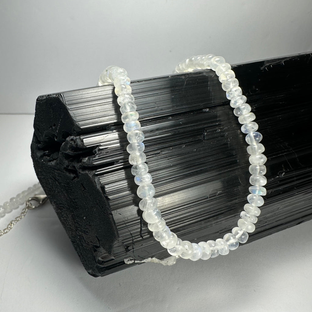 Moonstone Necklace, Rondelle Bead Strand on Sterling Silver Chain