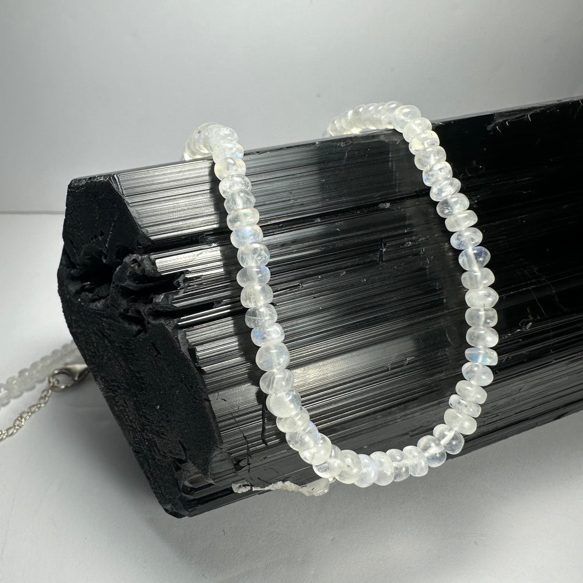 Moonstone Necklace, Rondelle Bead Strand on Sterling Silver Chain