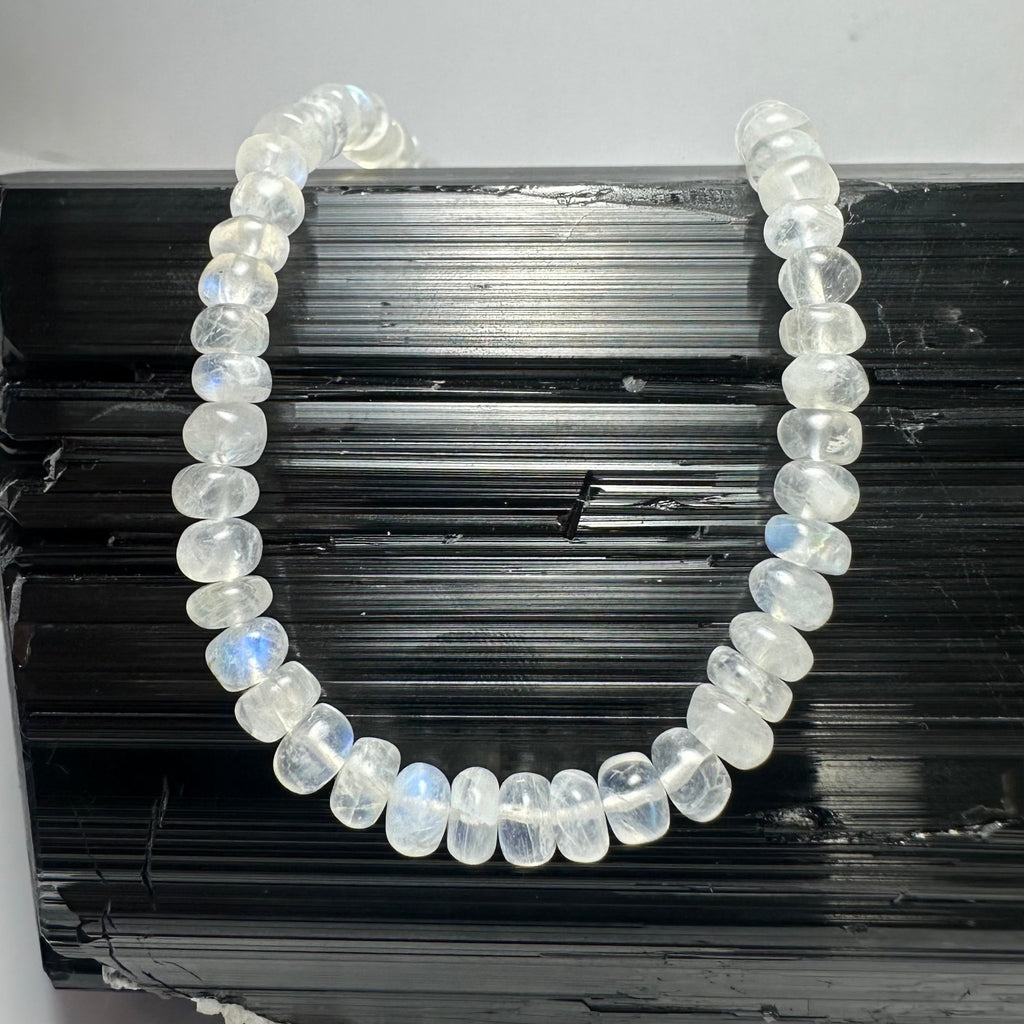Moonstone Necklace, Rondelle Bead Strand on Sterling Silver Chain