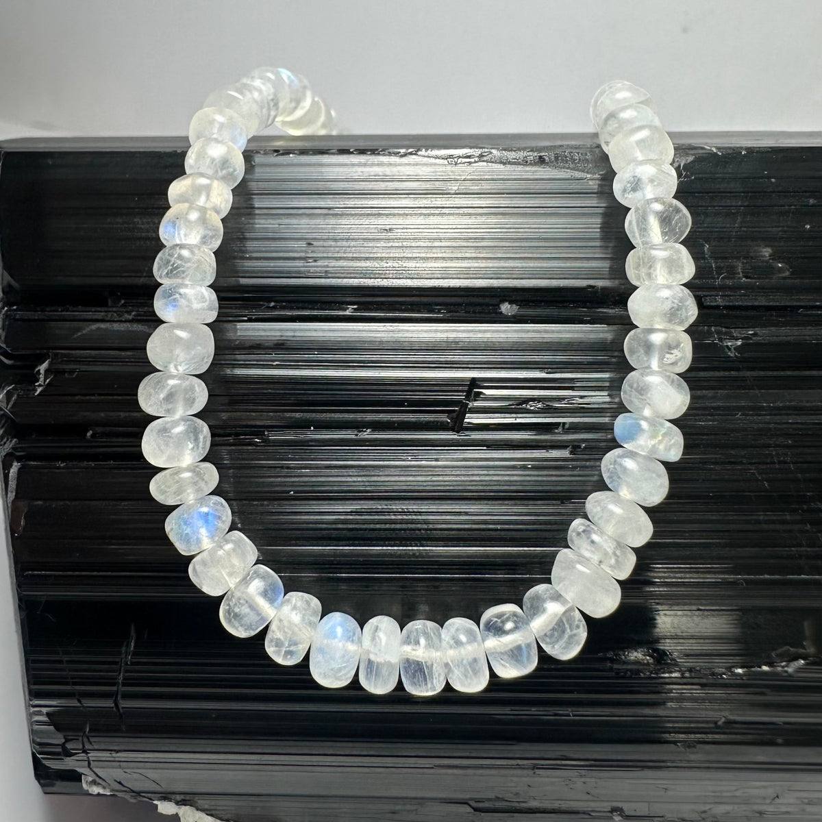 Moonstone Necklace, Rondelle Bead Strand on Sterling Silver Chain