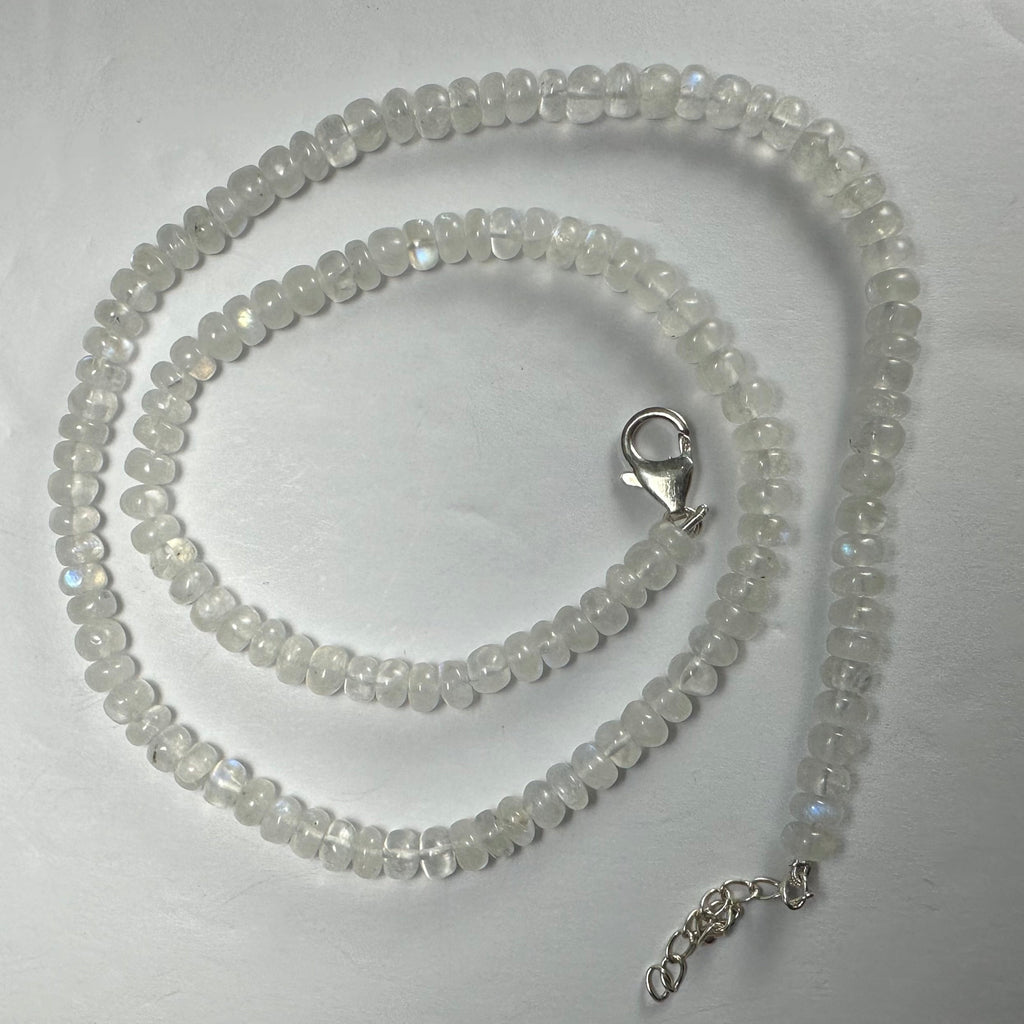 Moonstone Necklace, Rondelle Bead Strand on Sterling Silver Chain