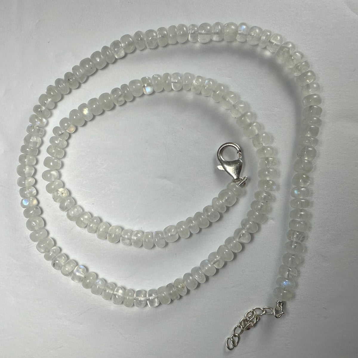 Moonstone Necklace, Rondelle Bead Strand on Sterling Silver Chain