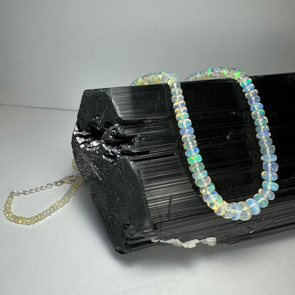 Ethiopian Opal Necklace, Welo Opal Bead Strand with Sterling Silver Clasp