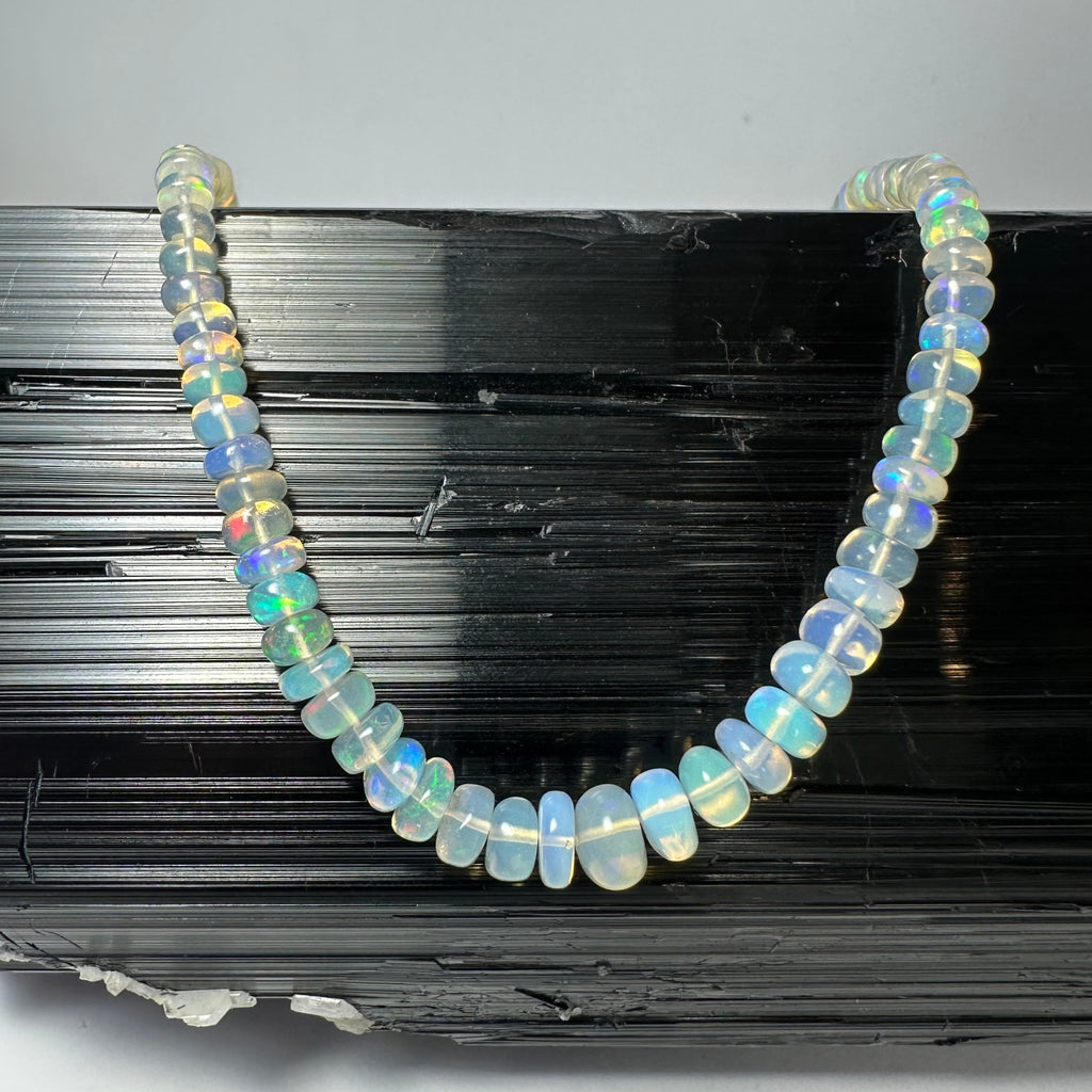 Ethiopian Opal Necklace, Welo Opal Bead Strand with Sterling Silver Clasp