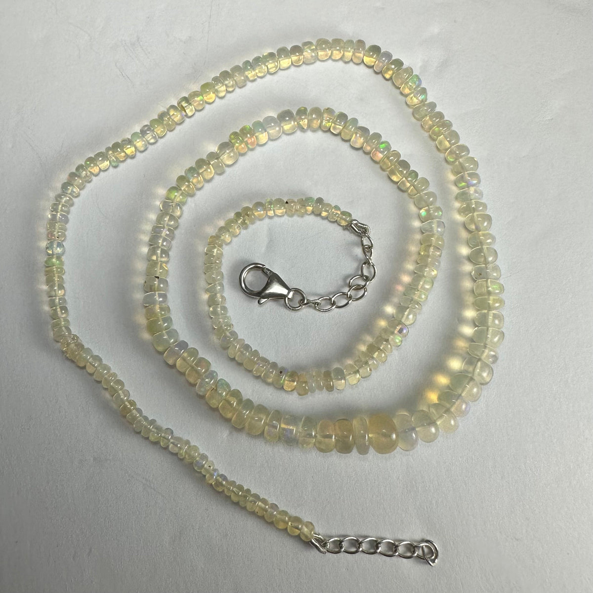 Ethiopian Opal Necklace, Welo Opal Bead Strand with Sterling Silver Clasp