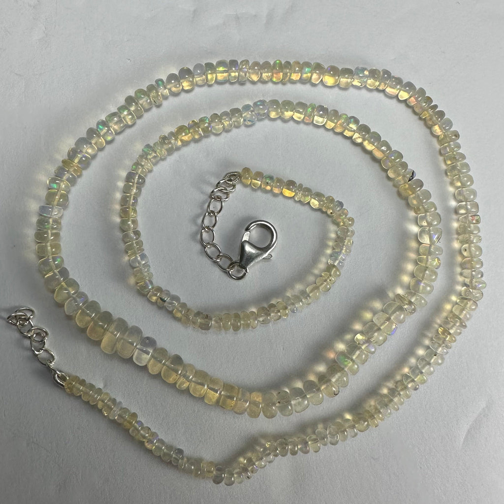 Ethiopian Opal Necklace, Welo Opal Bead Strand with Sterling Silver Clasp