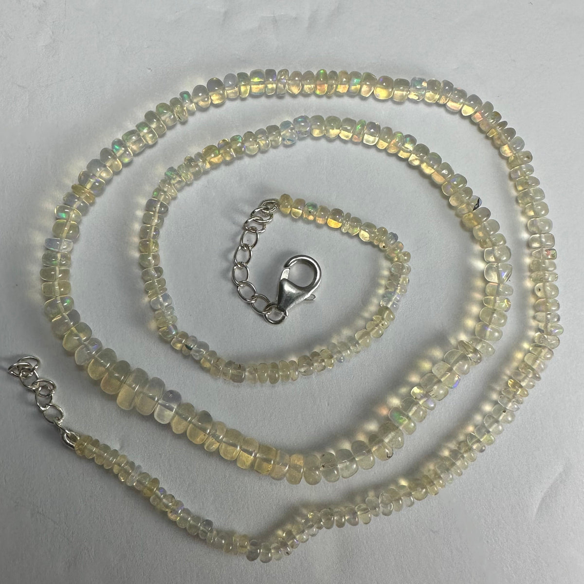 Ethiopian Opal Necklace, Welo Opal Bead Strand with Sterling Silver Clasp