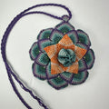 Hematite Bead Necklace, Macramé Flower Pendant on 34 in Cord, 102 mm
