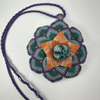Hematite Bead Necklace, Macramé Flower Pendant on 34 in Cord, 102 mm