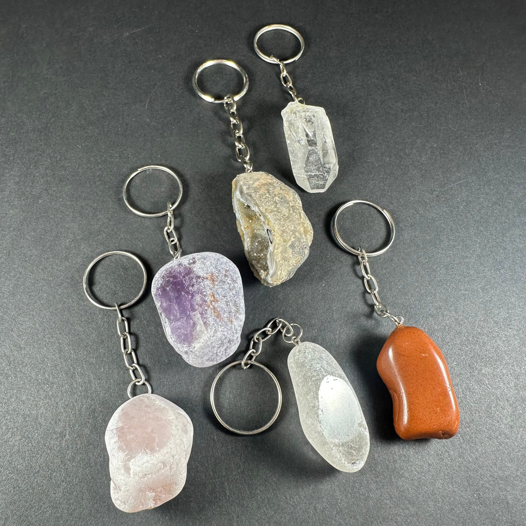 Crystal Keychain, Natural Gemstone on Keyring — Choose Your Stone