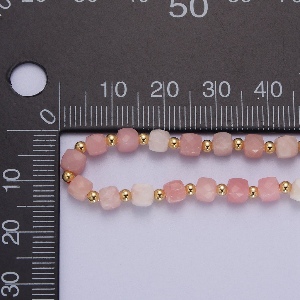 Pink Opal Bead Necklace - Faceted Cube Beads, 16 in