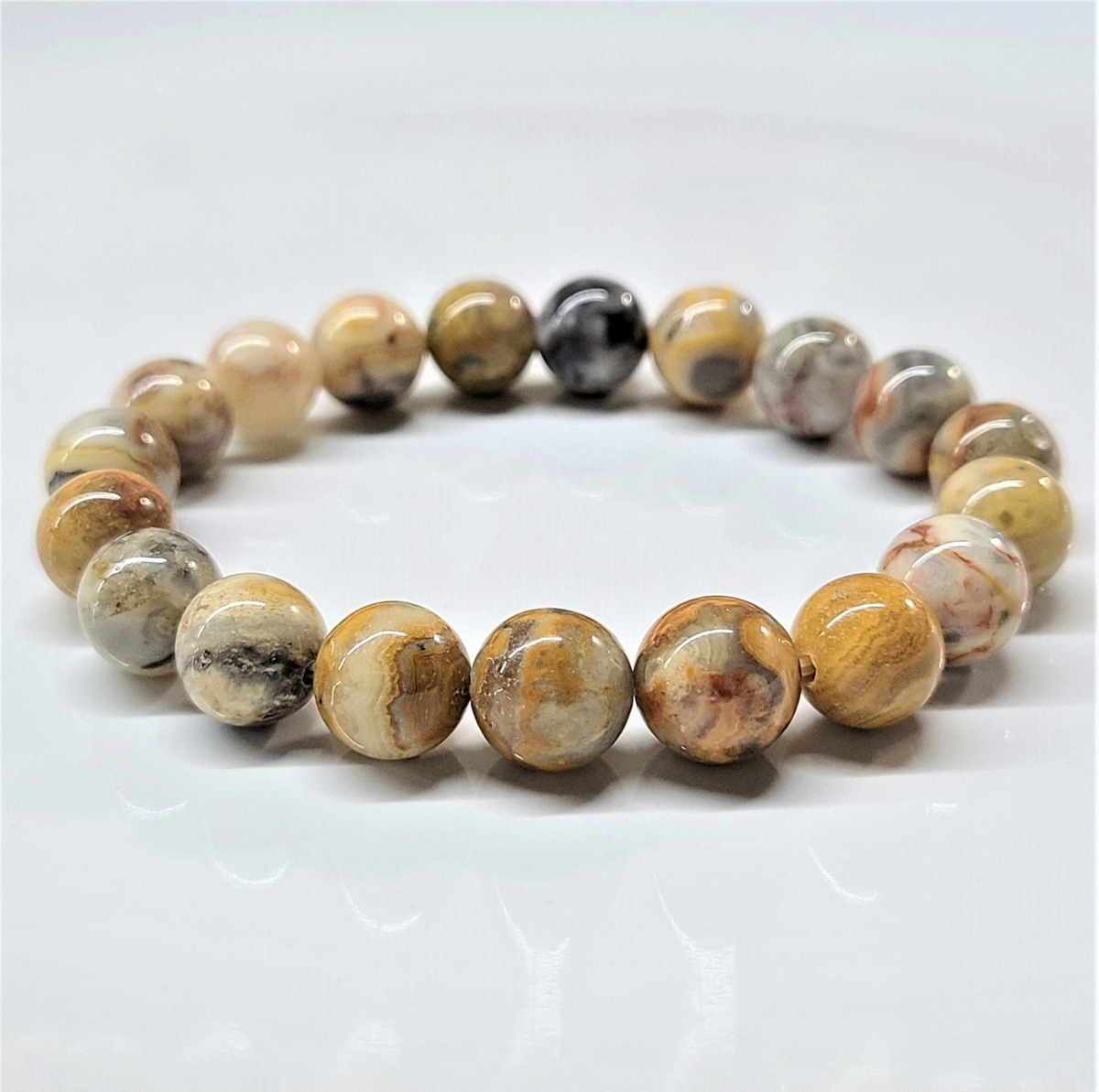 Crazy Lace Agate Bead Bracelet - 4 to 10 mm Stretch