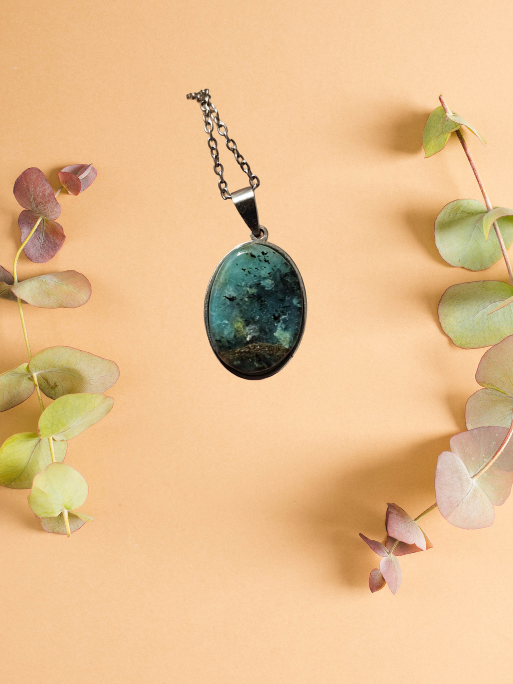 Natural Chrysocolla Oval Pendant Necklace