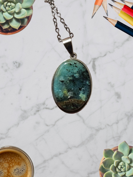 Natural Chrysocolla Oval Pendant Necklace