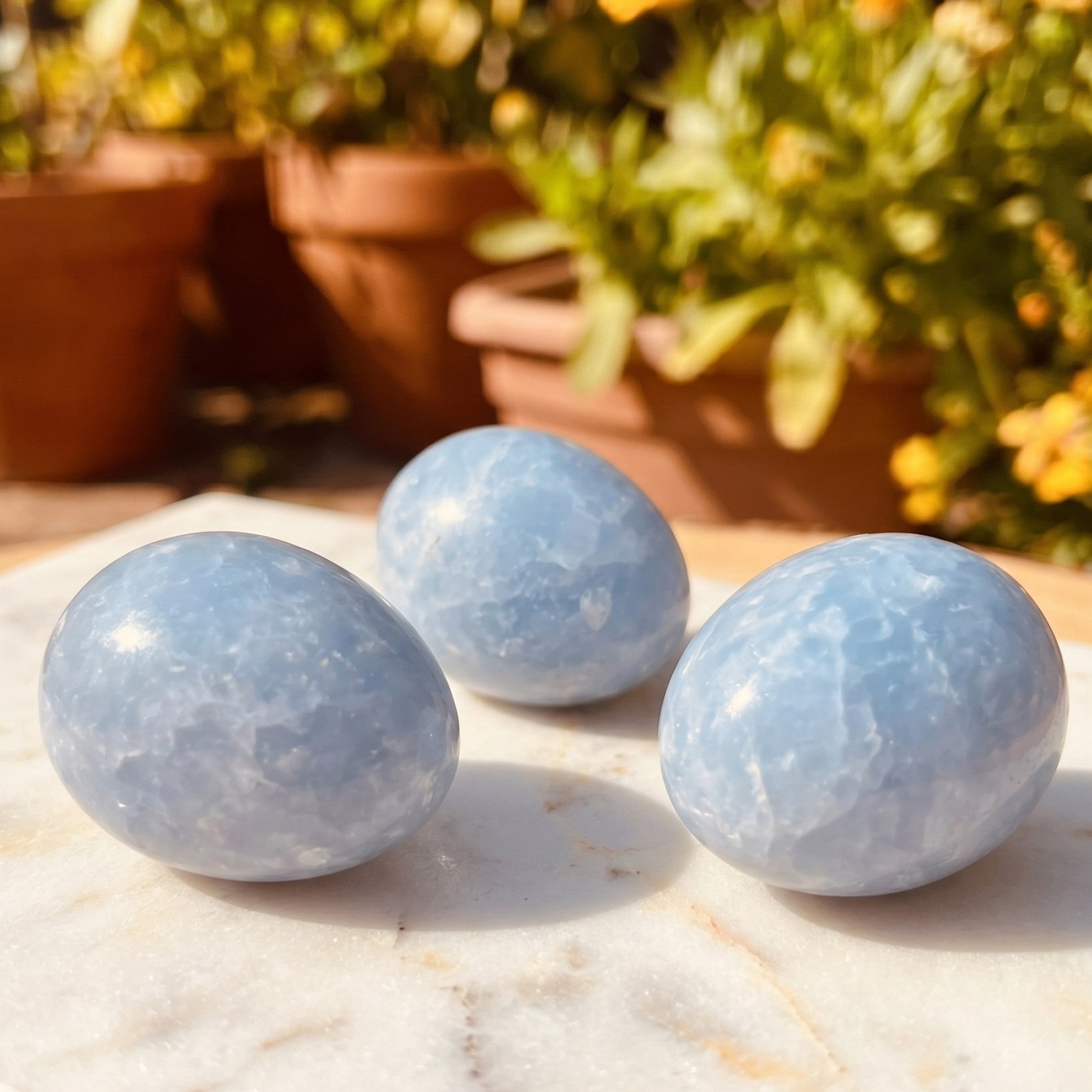 Blue Calcite Crystal Eggs From Peru