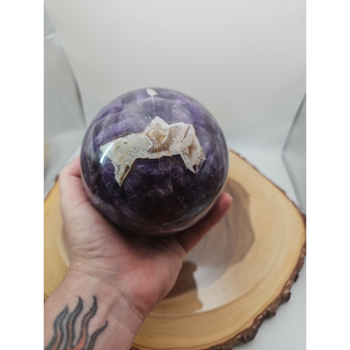 Amethyst Sphere, 5.6 lb Polished Chevron Dream Amethyst Crystal Ball