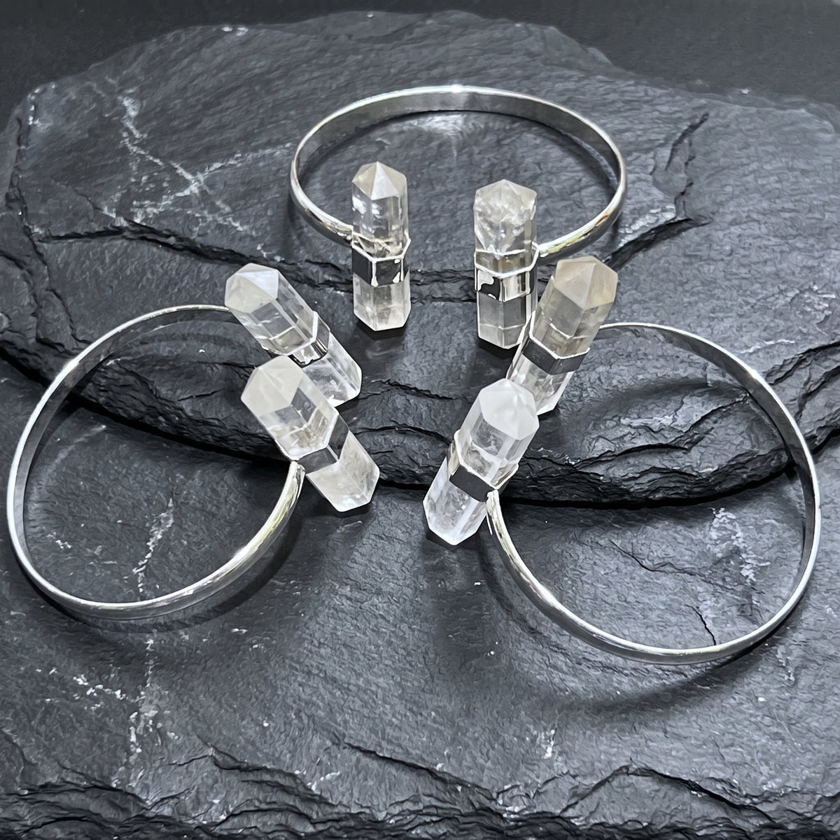Adjustable Quartz Crystal Point Cuff Bracelet