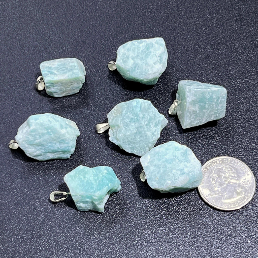 Amazonite Rough Raw Crystal - Silver Plated Bail