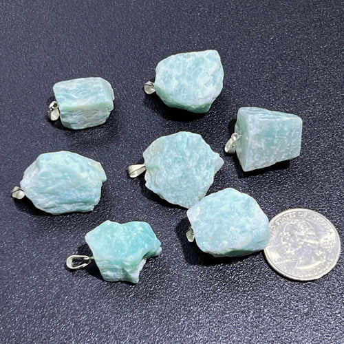 Amazonite Rough Raw Crystal - Silver Plated Bail