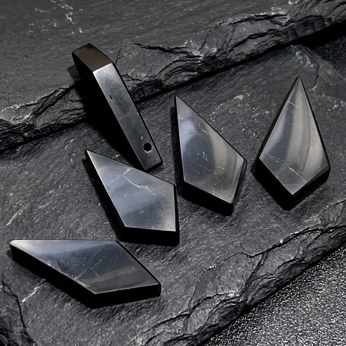 Black Shungite Diamond Shaped Point Bead Pendant