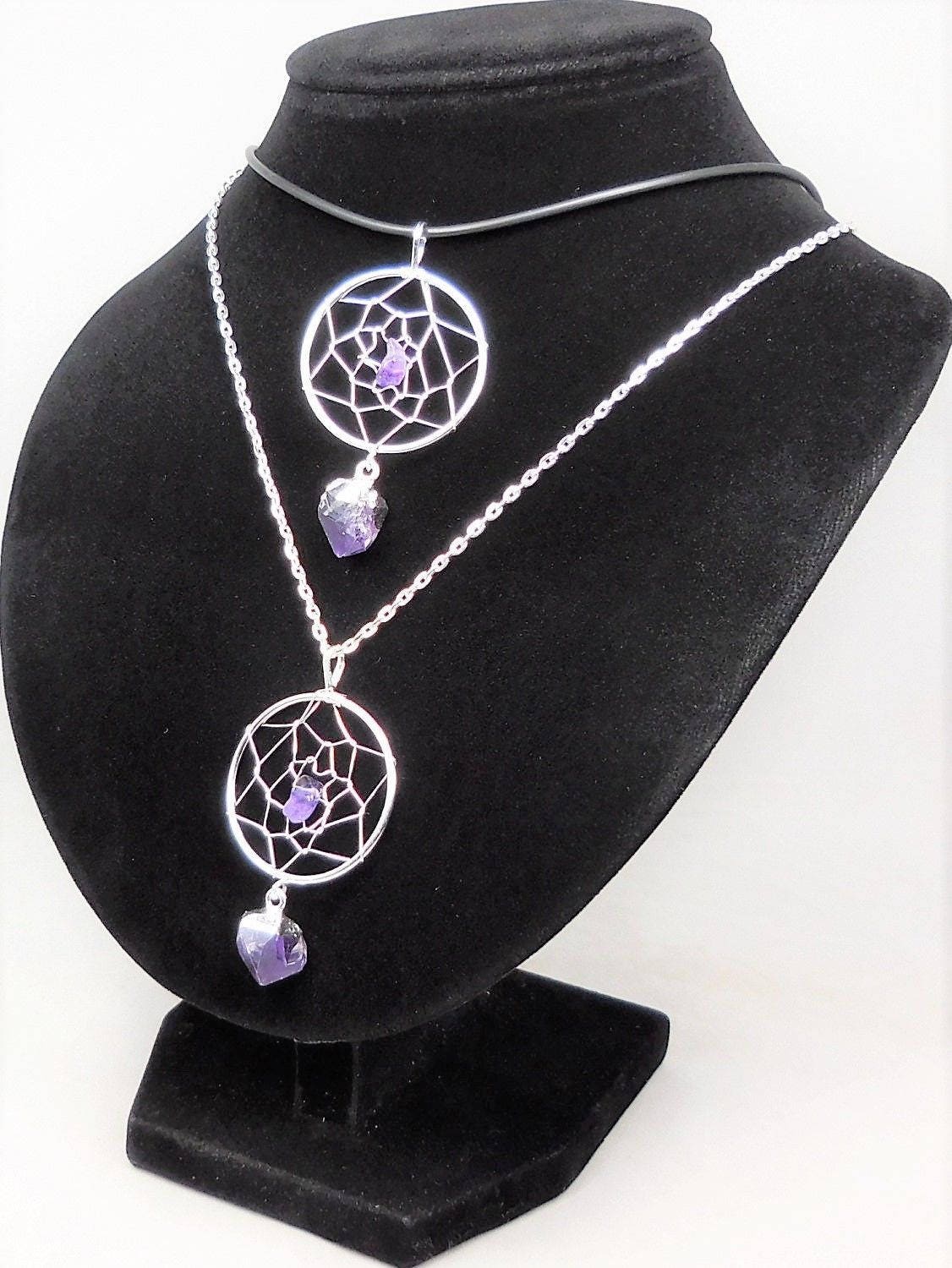 Amethyst Dreamcatcher Pendant (Silver Plated) Crystal Necklace