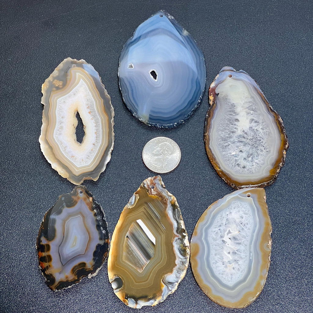 Natural Gray & Brown Agate Slice with 2mm Drilled Holes - Non-Plated Edges