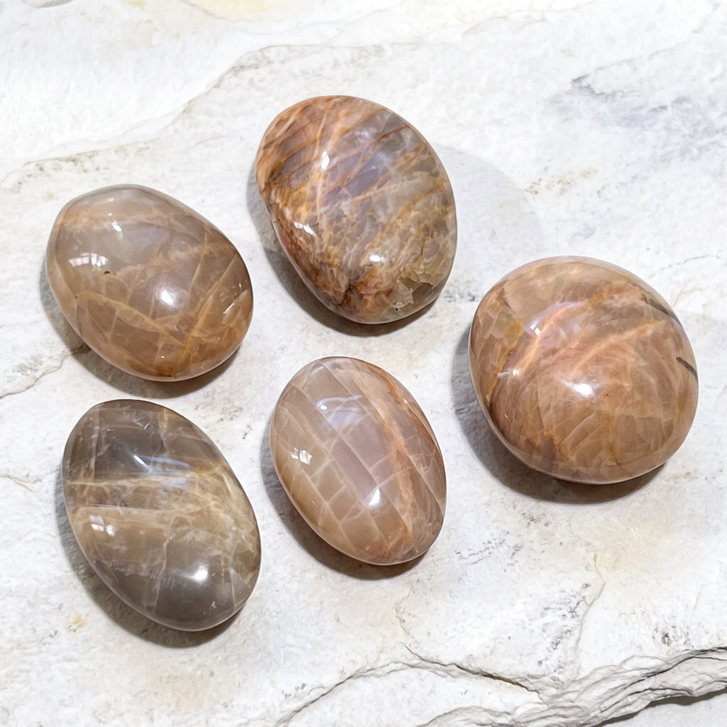 Peach Moonstone Palm Stone
