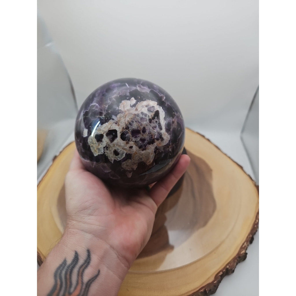 Amethyst Sphere, 5.6 lb Polished Chevron Dream Amethyst Crystal Ball
